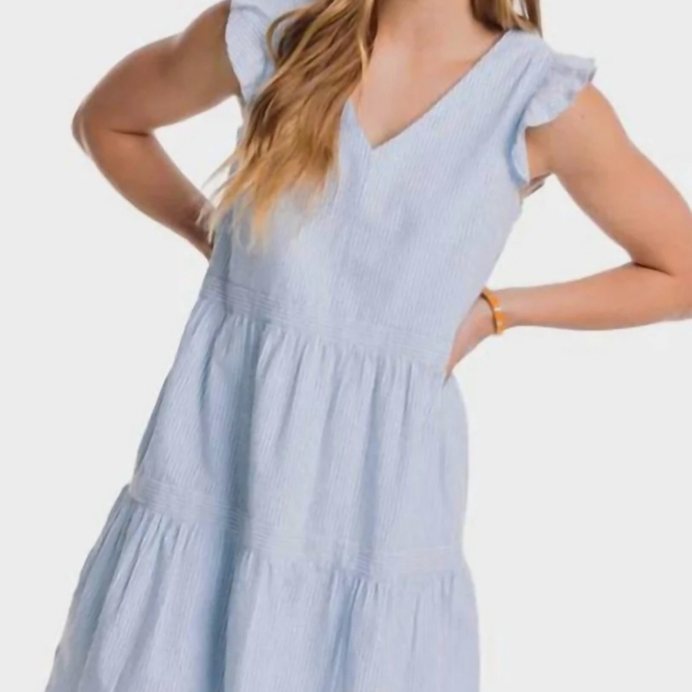 Evelyn Seersucker Tierd Dress Sky Blue